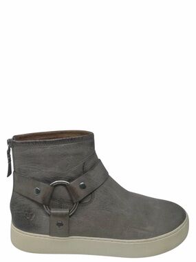 Frye Lena Harness Grey Distressed Leather Platform Bootie 8.5 Equestrian Comfort